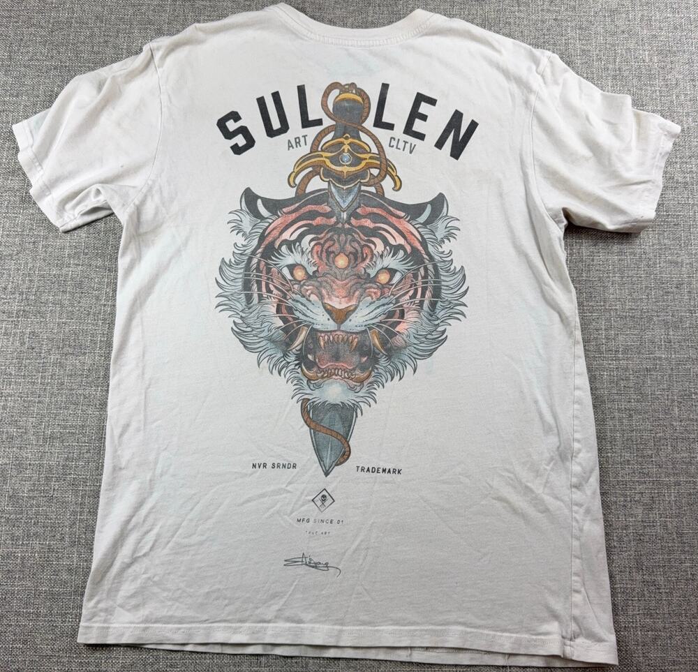 Sullen Art Collective Tiger Dagger T Shirt Mens M White Tattoo Graphic Flawed